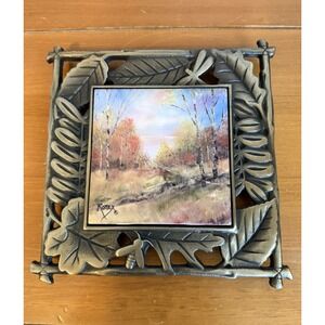 Pfalzgraff Metal Trivet With Signed Art‎ Tile "Reds Of Autumn"
